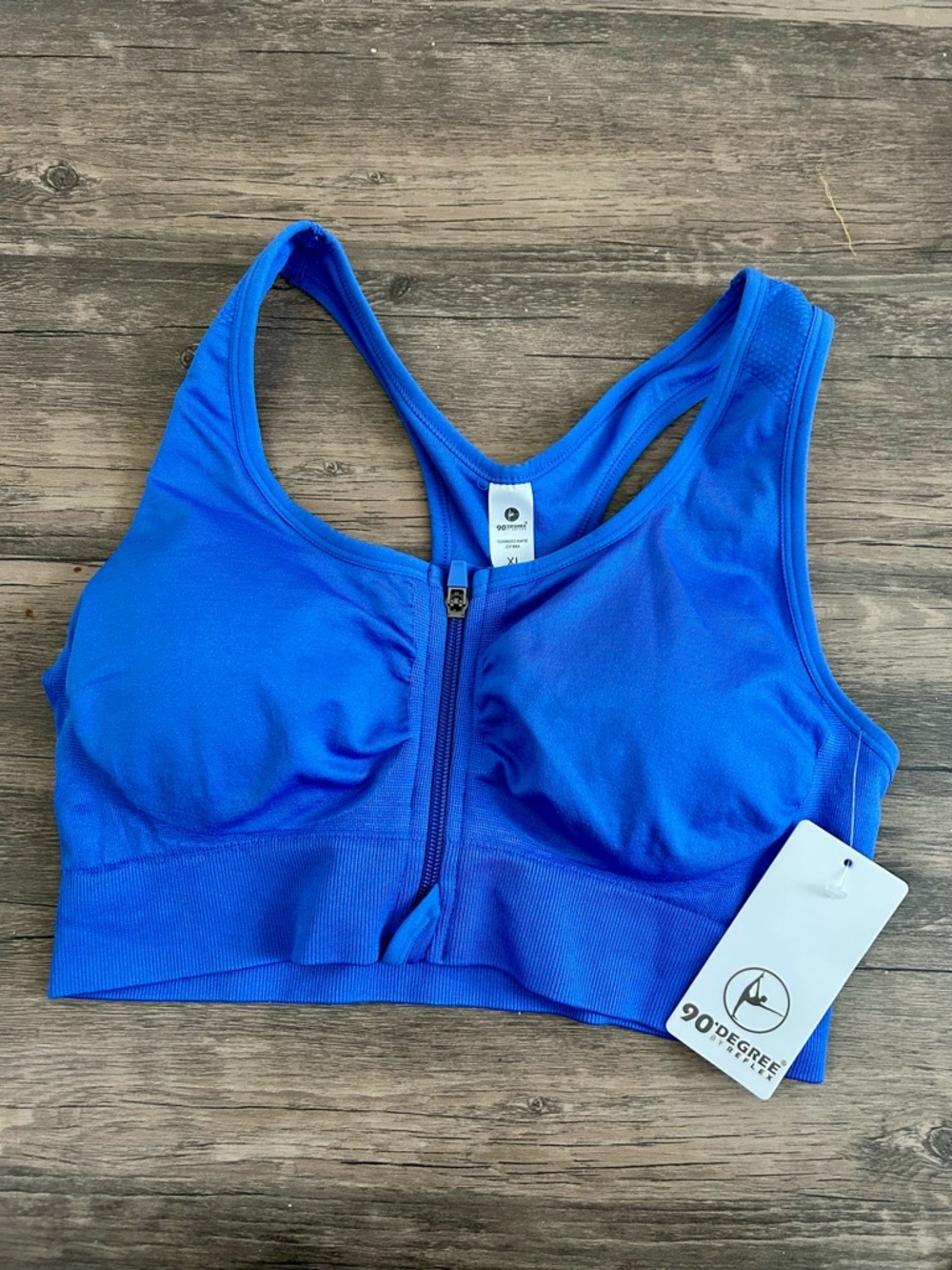 90 Degree By Reflex Cobalt Blue Front-Zip Racerback Sports Bra